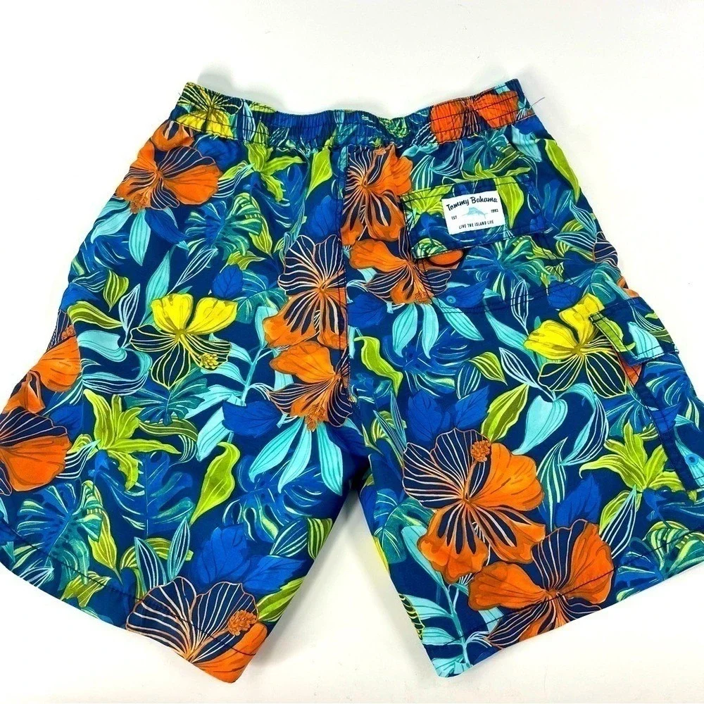Tommy Bahama Mens Blue‎ Orange Tropical  Floral Board Shorts Swim Trunks Small